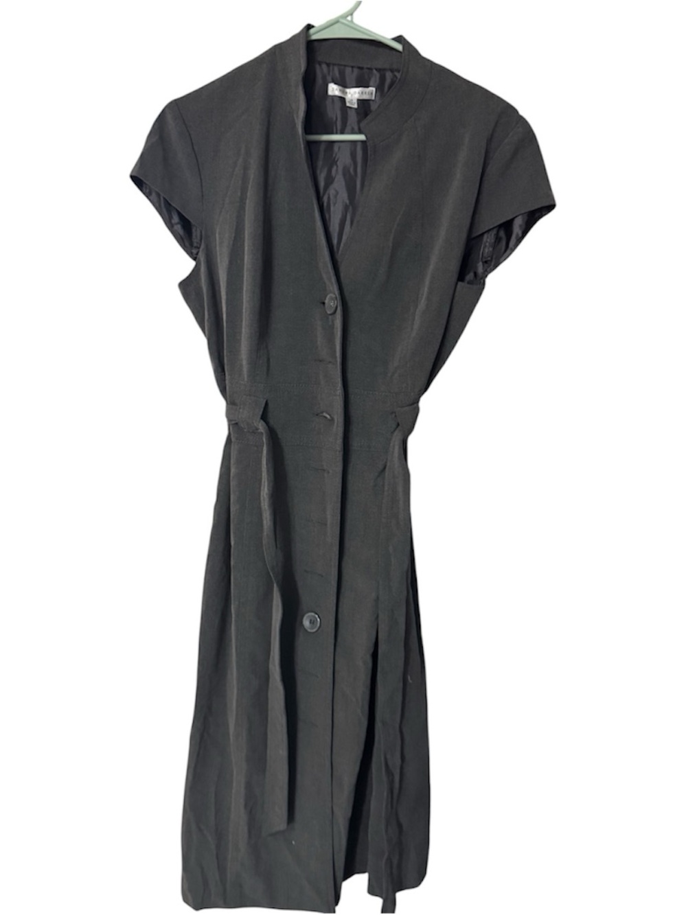 Sandra Darren Black Button-Front Midi Dress with Waist Tie